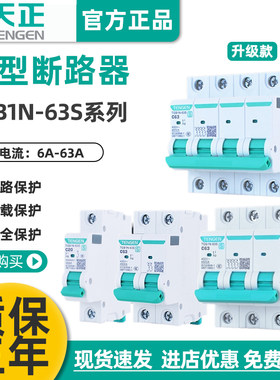 TENGEN天正TGB1N-63S空气开关1P2P3P4P空开断路器32A家用63A电闸
