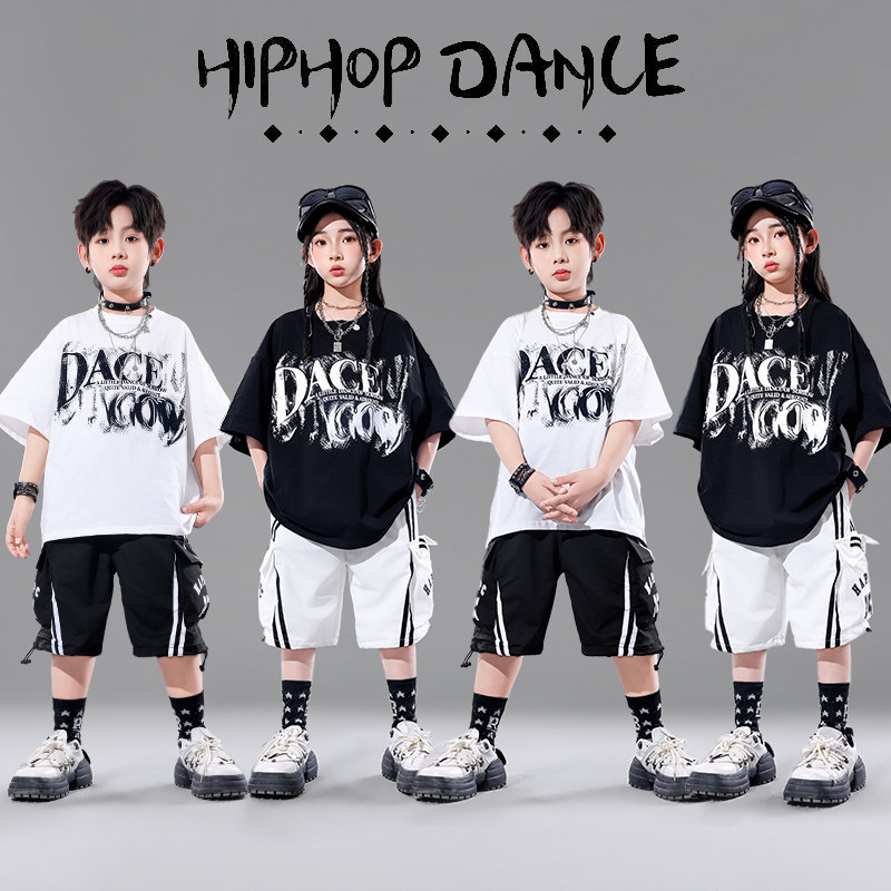 儿童街舞套装男童嘻哈韩版短袖少儿hiphop女孩街舞衣服潮服套装夏