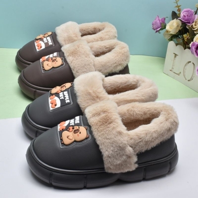 冬季儿童中大童可爱男孩皮面加厚防水棉拖鞋全包跟女孩小童pu加厚
