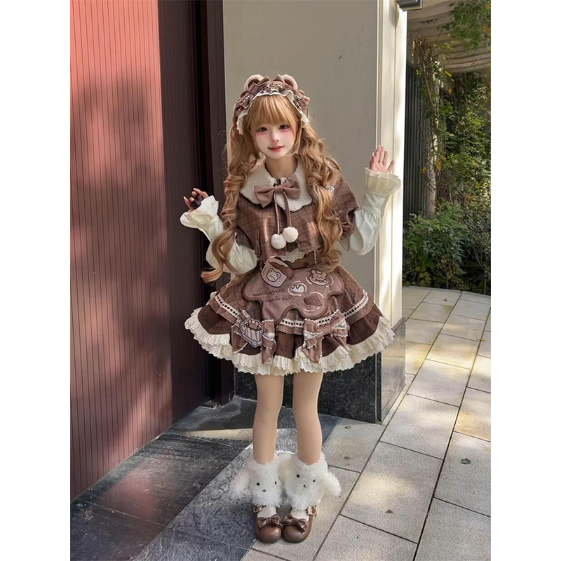 巧克力小熊可爱甜美斗篷lolita裙isk洛丽塔公主裙少女感洋装日常