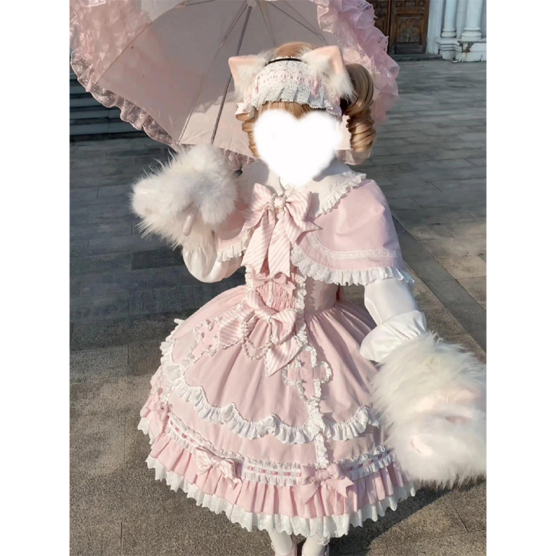 粉色可爱doll感甜美Lolita裙isk斗篷洛丽塔少女心公丰裙日常洋装