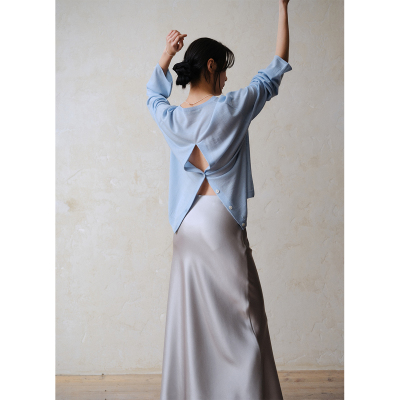 commuse memory『且听春吟』60支精纺羊毛后背开衩长袖针织上衣女