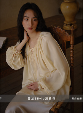 commuse memory『糖霜褶』系带蕾丝拼接木耳边真丝长袖衬衣女衬衫