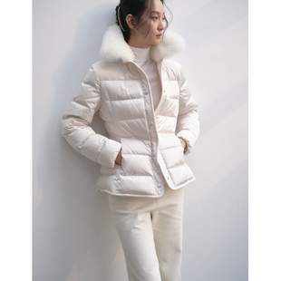 commuse memory 山羊绒毛领 高密缎白鹅绒修身显瘦收腰羽绒服外套