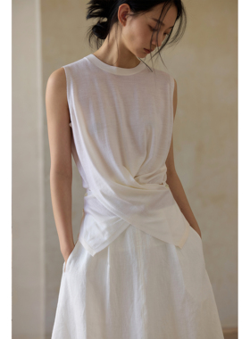 commuse memory 精纺扬子美丽诺羊毛60S腰部交叉无袖针织T恤上衣