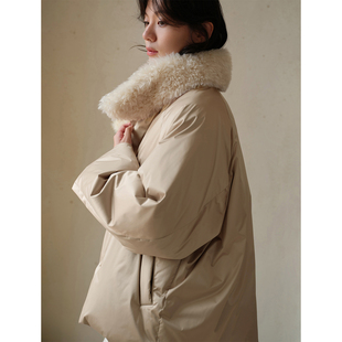 commuse memory 冬季 高密缎纹轻柔宽松叠门襟90白鹅绒羽绒服外套