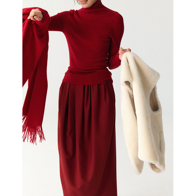 commuse memory『云织软梦』精纺全羊毛立裁花苞裙半身裙女秋冬