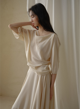 commuse memory『谧浪柔川』亲肤透气 真丝荡领后领系带上衣衬衫