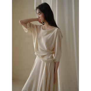 亲肤透气 commuse memory 谧浪柔川 真丝荡领后领系带上衣衬衫