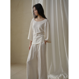 commuse 素日绵云 强捻长绒棉收腰宽松七分袖 T恤女上衣 memory