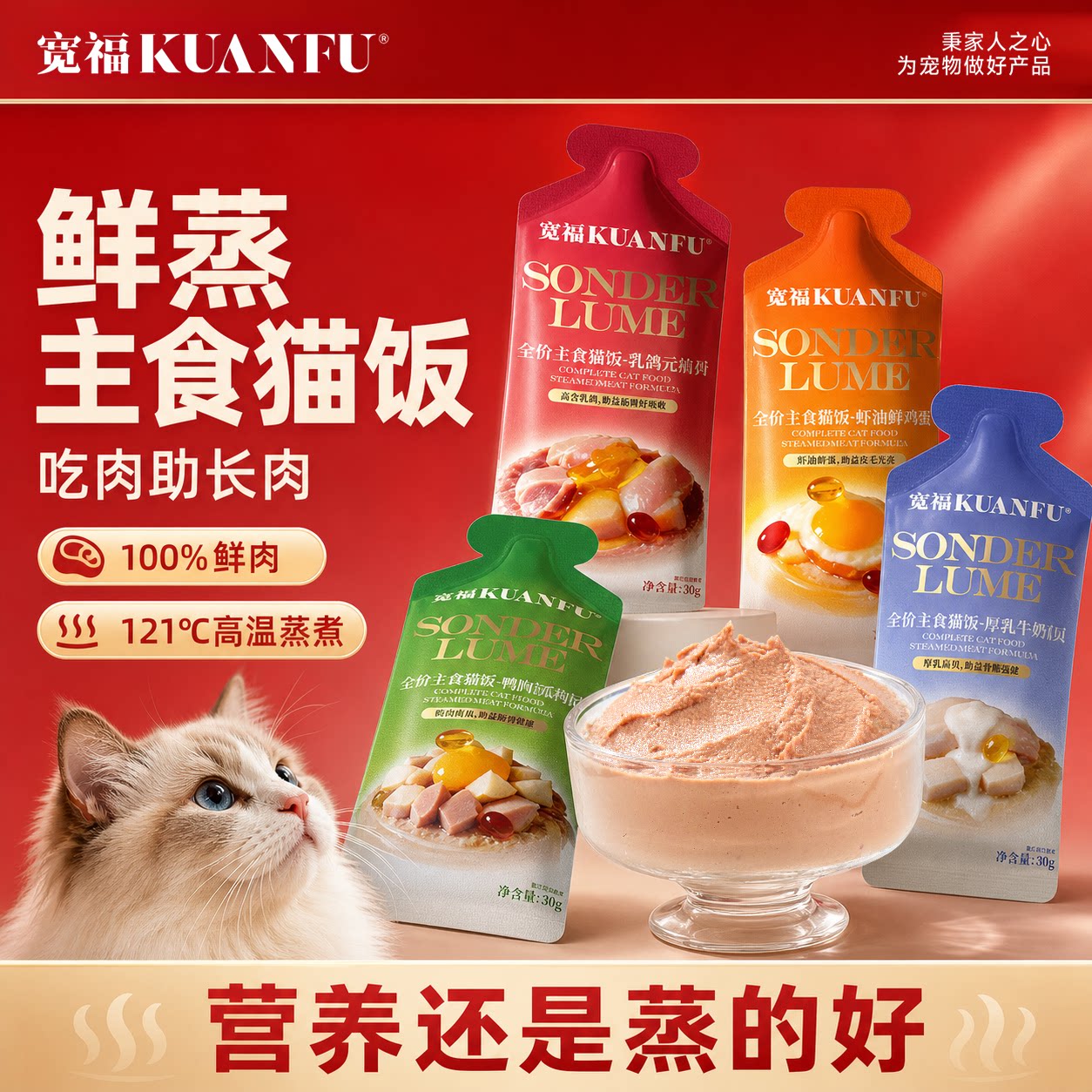 宽福乳鸽鲜蒸主食猫饭30gx8袋图片