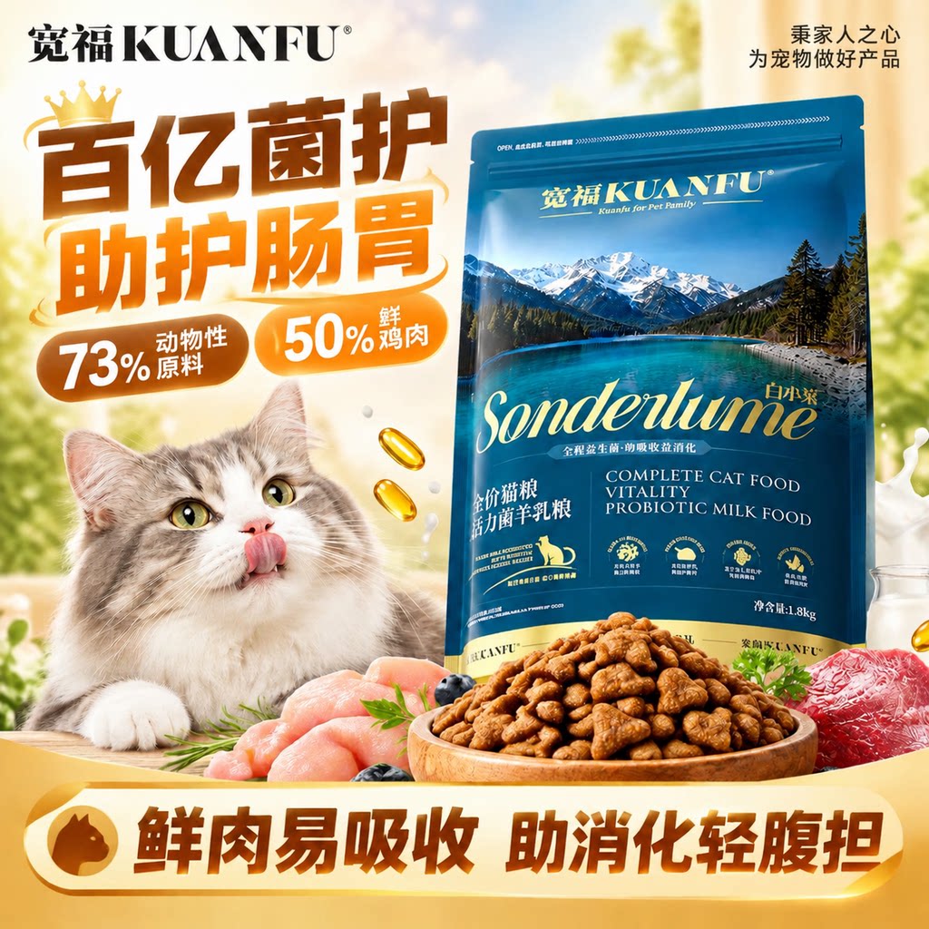 宽福全价猫粮活力菌羊乳粮高鲜肉成幼猫通用全价营养猫粮试吃S