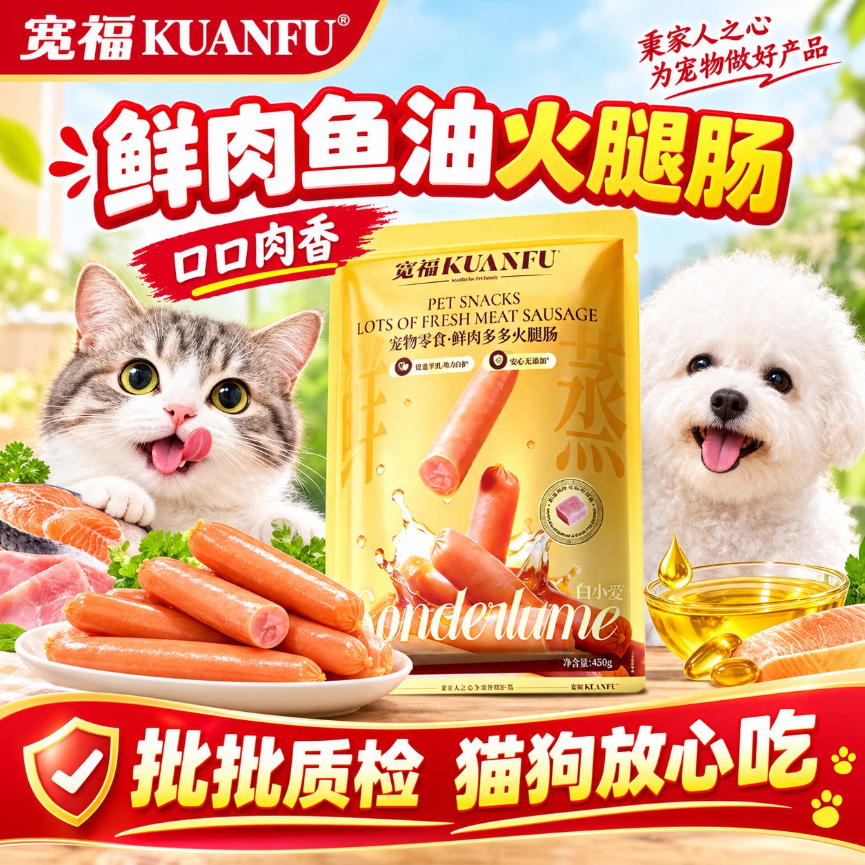 宽福宠物专用火腿肠零食低盐肉火腿鸭肉梨成幼猫狗狗营养旗舰店S