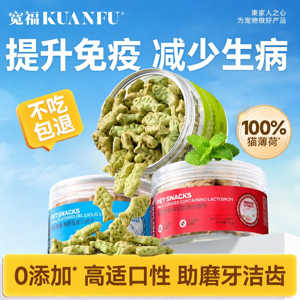 宽福猫薄荷饼干成幼猫零食非冻干猫草棒小鱼饼干化毛洁齿猫零食S
