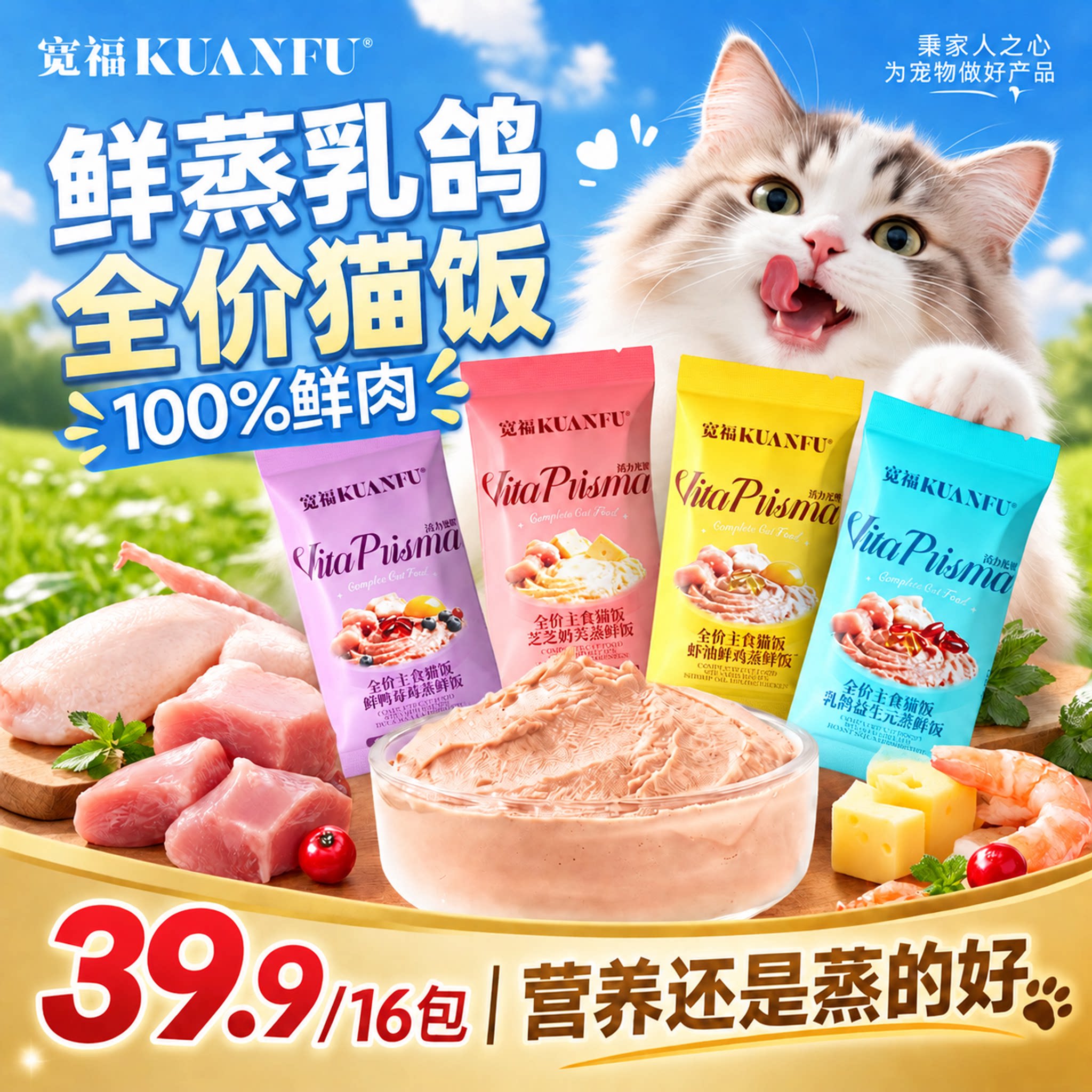 宽福餐盒虾油鲜鸡蒸鲜饭猫饭湿粮全价全阶段营养猫咪助力长肉S