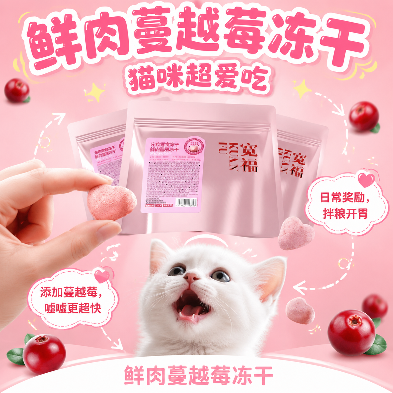 宽福猫冻干鲜鸡肉蔓越莓护泌尿猫零食营养长肉无诱食剂S