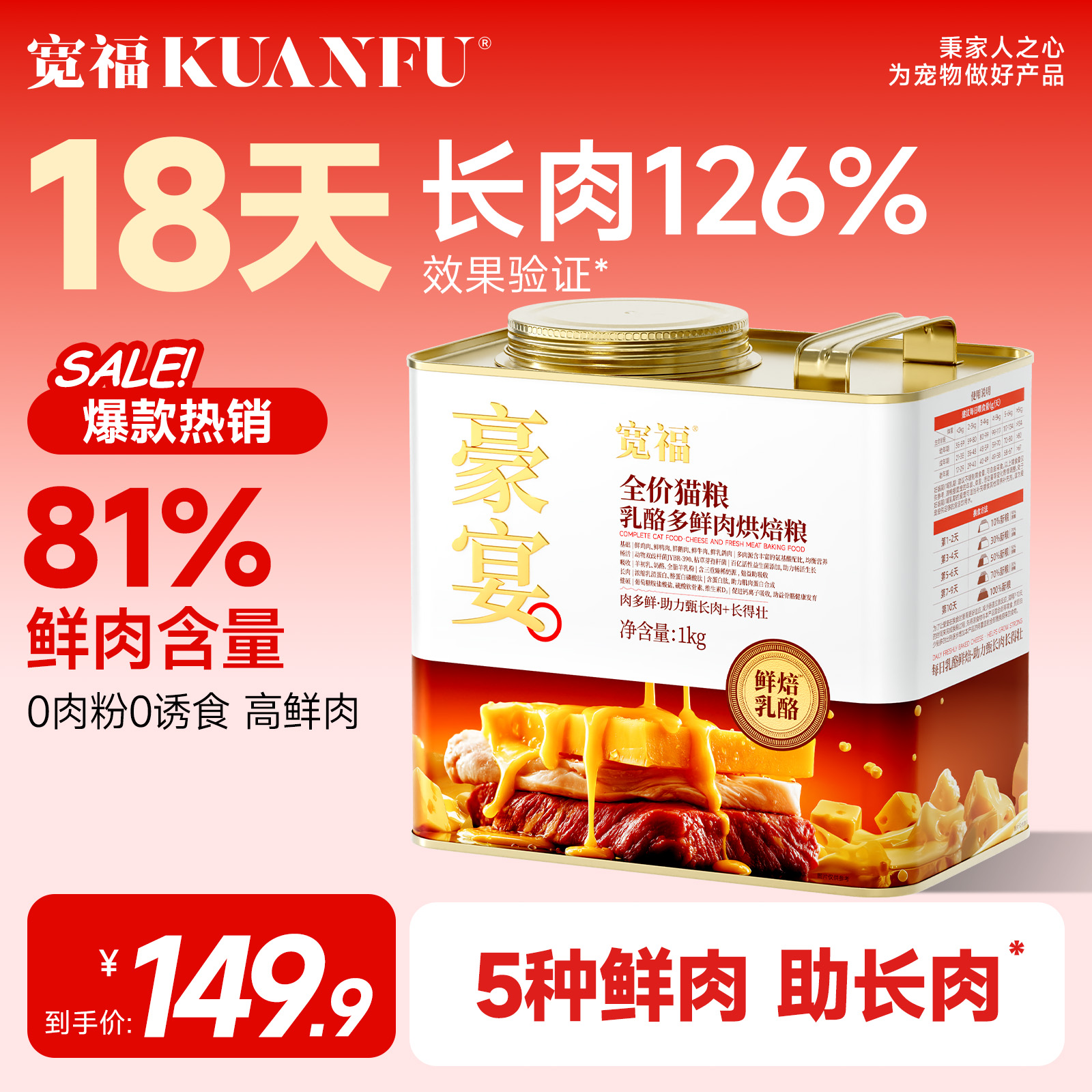 宽福豪宴烘焙猫粮助长肉助肌活力