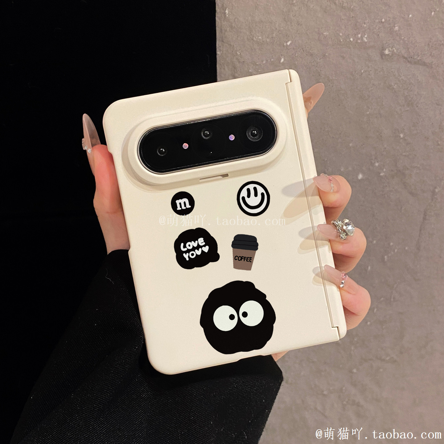 煤球咖啡适用华为PuraXMax手机壳三星ZFold8可爱卡通公仔iPhoneDuo磨砂肤感MateX7磁吸中轴小米18Fold全包壳图片