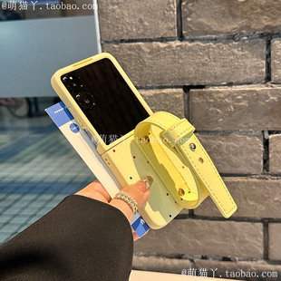 复古DV腕带适用小米mixflip2手机壳华为PuraX 7糖果色保护套 pocket2磨砂肤感荣耀magicv彩虹波点三星zflip6