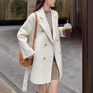 反季秋冬双面羊绒大衣女短款米白色高端时尚洋气显瘦羊毛呢子外套
