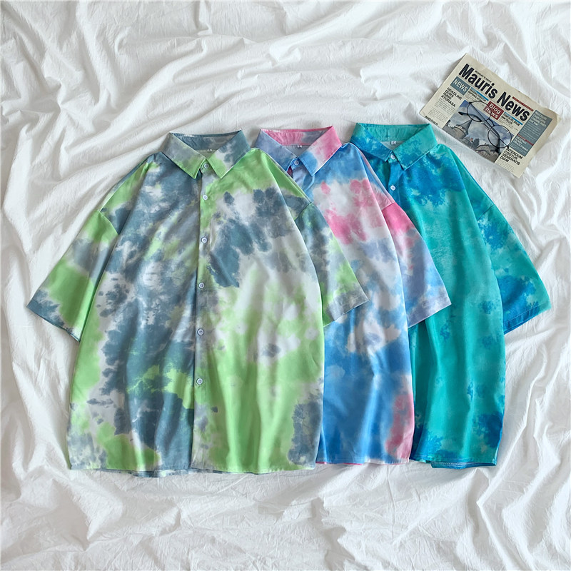 tie-dyed Gradient color Short sleeved shirt student Korean Edition Easy summer 2020 New retro polo Collar shirt tidein the Women's clothing/Boutique , Shirt  category - from Buy2taobao.com to provide professional Taobao agent buy service