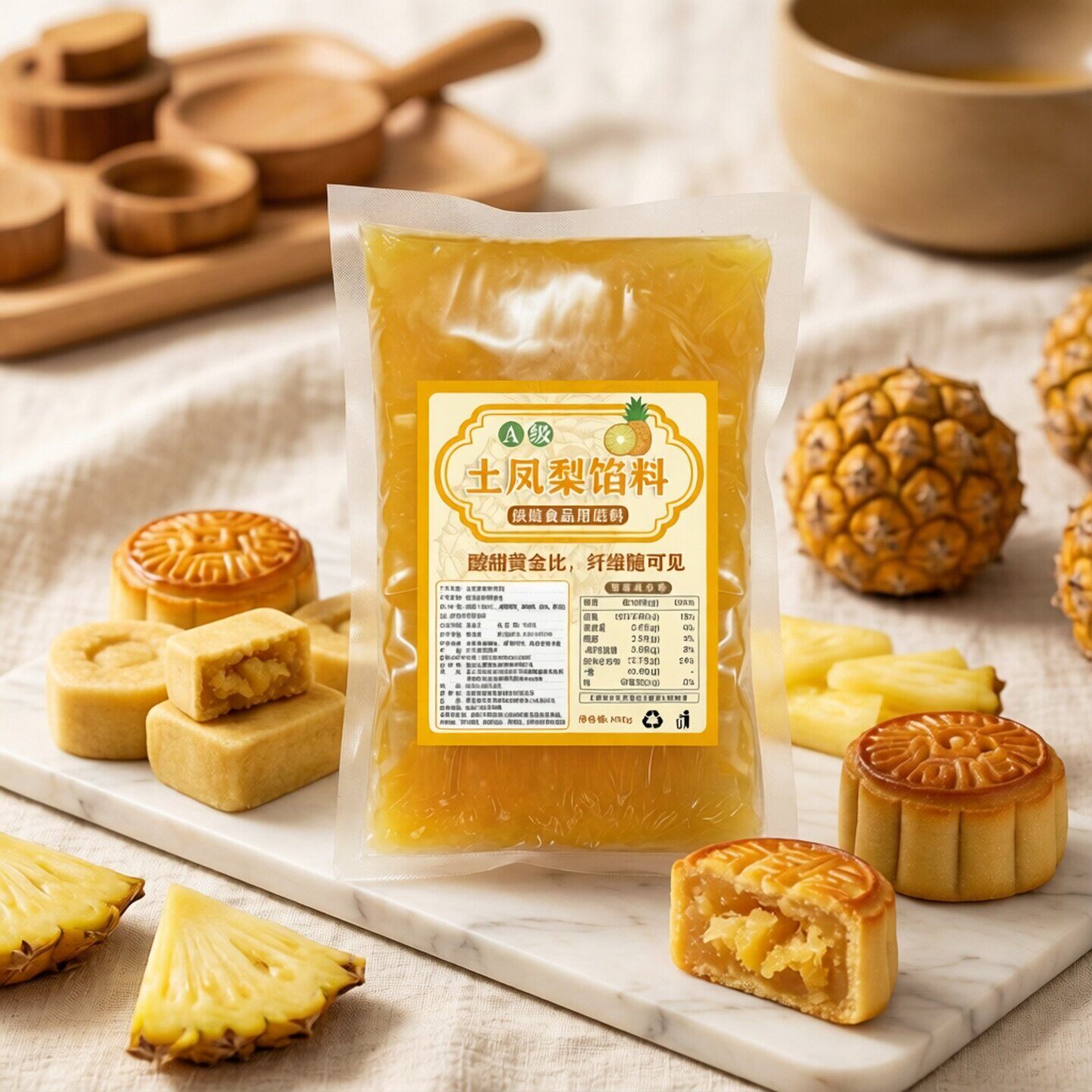 A级纯土凤梨馅料500g 低甜不含冬瓜蓉凤梨酥纯果肉酱糖月饼馅原料