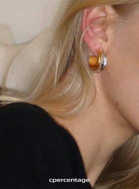 c percentage 原创设计轻奢对白系列耳饰叶片环绕金银间电耳环