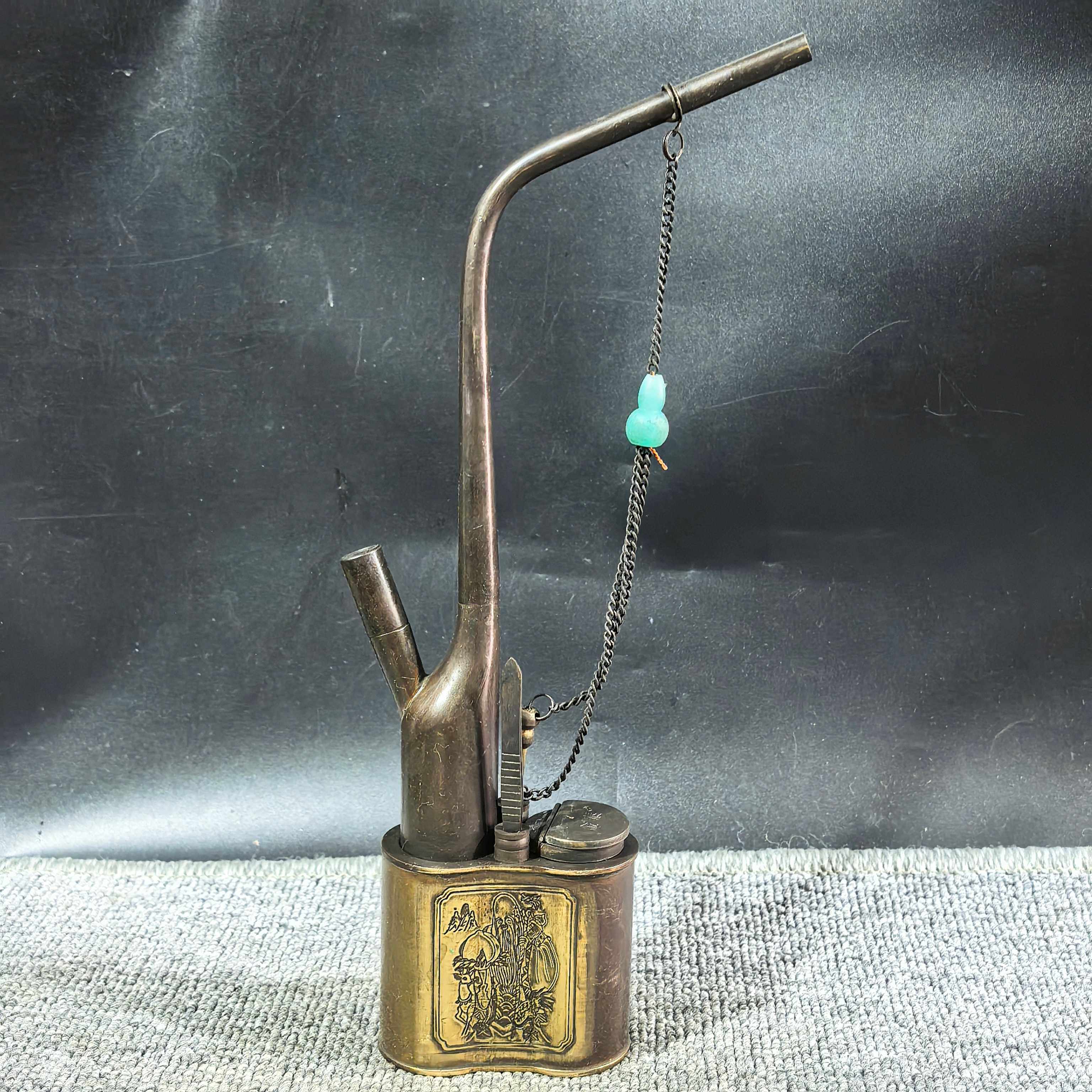 水烟斗旱烟烟杆老式水烟枪纯铜烟锅器具收藏重约295克