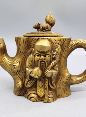风水摆件黄铜寿星酒壶古玩
