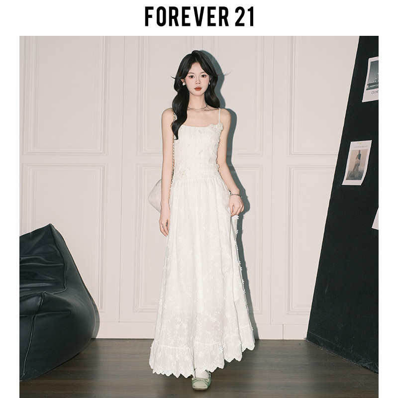 Forever21巨好看白色A字提花半身裙女春日绝美蕾丝花边蛋糕长裙子