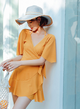 na那2019微胖ins超仙泡温泉泳衣女韩国遮肚显瘦裙式小胸大码胖mm