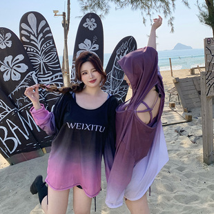 NAZAL微胖mm泳衣女大码 遮肚显瘦保守泡温泉游泳度假防晒渐变200斤