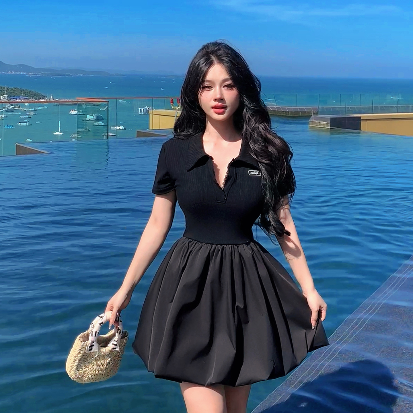 Nazal运动微胖mm大码泳衣女遮肚显瘦泡温泉分体平角裤度假短袖