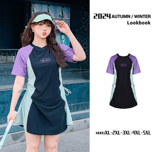 泳衣女胖mm200斤遮肚显瘦宽松裙摆分体平角裤 Nazal 运动少女大码