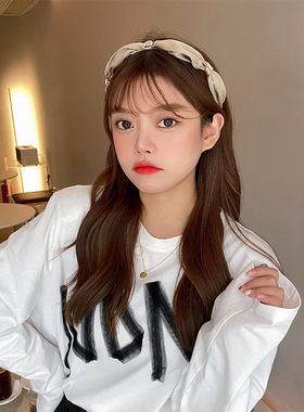 森系ins设计感褶皱不对称缎面光泽扣钻发箍头饰外出碎发压发头箍