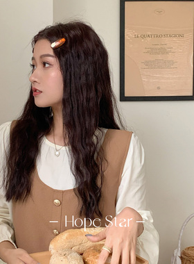 韩国fever同款碎发发夹刘海夹头饰复古琥珀色侧边小夹子一字夹女