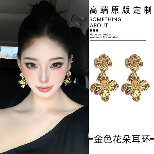 金色流苏耳环女轻奢高级感金属夸张耳坠长款耳夹富家千金感大耳饰