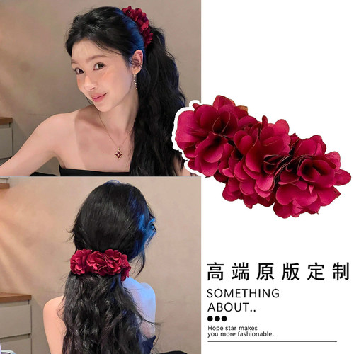 红色玫瑰花香蕉夹竖夹发量多大号高马尾抓夹发夹女春夏2026年新款