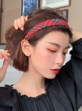 韩国发箍女红色格子复古头饰洗脸发带网红少女甜美百搭减龄发饰
