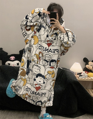 史努比睡裙女长款春秋冬季法兰绒