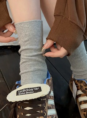 竖条奶白纯色袜子女棉质黑色ins堆堆中筒袜四季可穿中筒休闲百搭