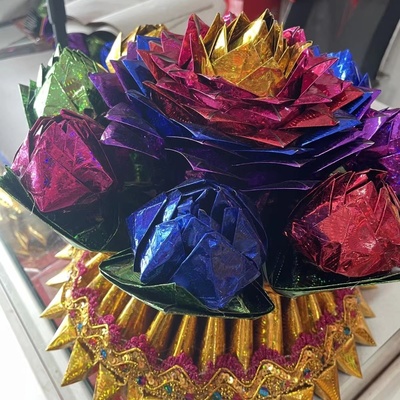 九转莲花手工折纸材料包七彩（需自折送教程）高约35宽约30厘米