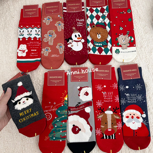 圣诞袜子女红色女款秋冬可爱中筒纯棉长筒蛇年可爱日系冬天堆堆袜