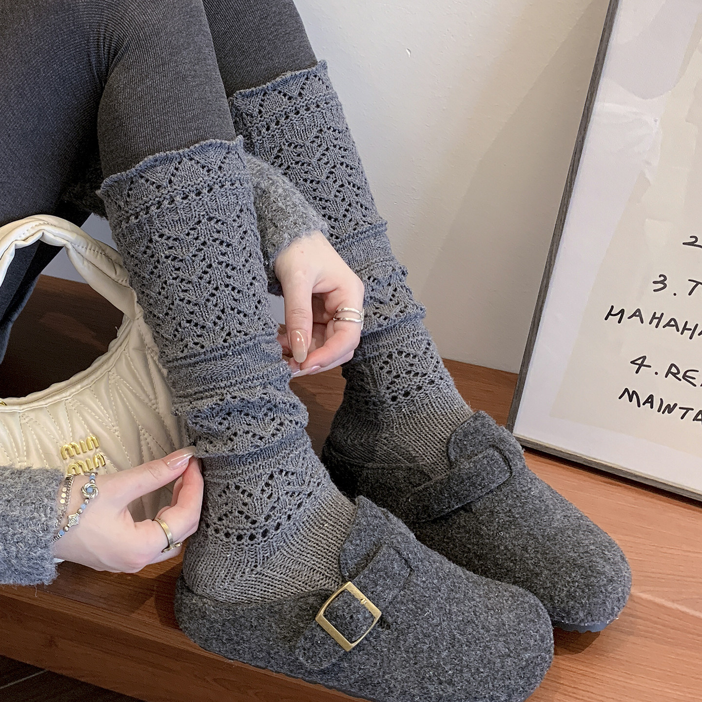 miu系袜套叠穿袜筒长筒针织夏季薄款网眼网红同款小腿护腿花边潮,女士内衣/男士内衣/家居服,长筒袜,淘宝优惠券,粉丝福利购,淘宝优惠卷