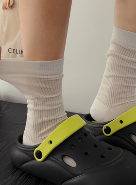 白色堆堆袜女款配拖鞋的袜子女夏季薄款春夏竖纹灰色长筒夏天韩国