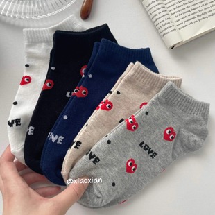 运动短袜韩系新款 薄款 夏天可爱字母爱心 袜子纯棉短筒女夏季 女款