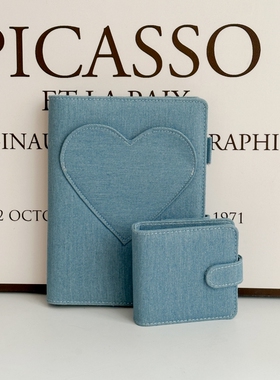 韩系简约小清新a5活页爱心牛仔相册本3孔笔记本活页本手账本外壳