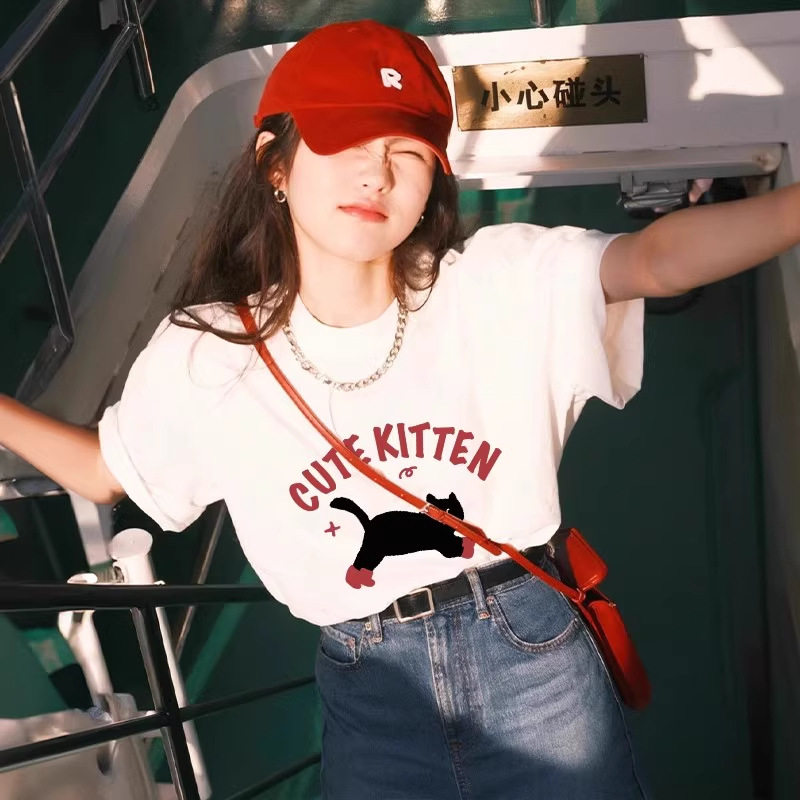 白色t恤女短袖 夏季正肩半袖2026新款纯棉打底衫小众宽松上衣体恤