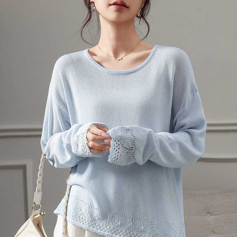 设计感钩花圆领镂空针织衫女薄款套头防晒罩衫26夏季新款减龄上衣