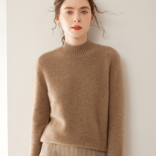 秋冬爆款半高领山羊绒衫女镂空纯色宽松毛衣时尚百搭羊毛针织打底
